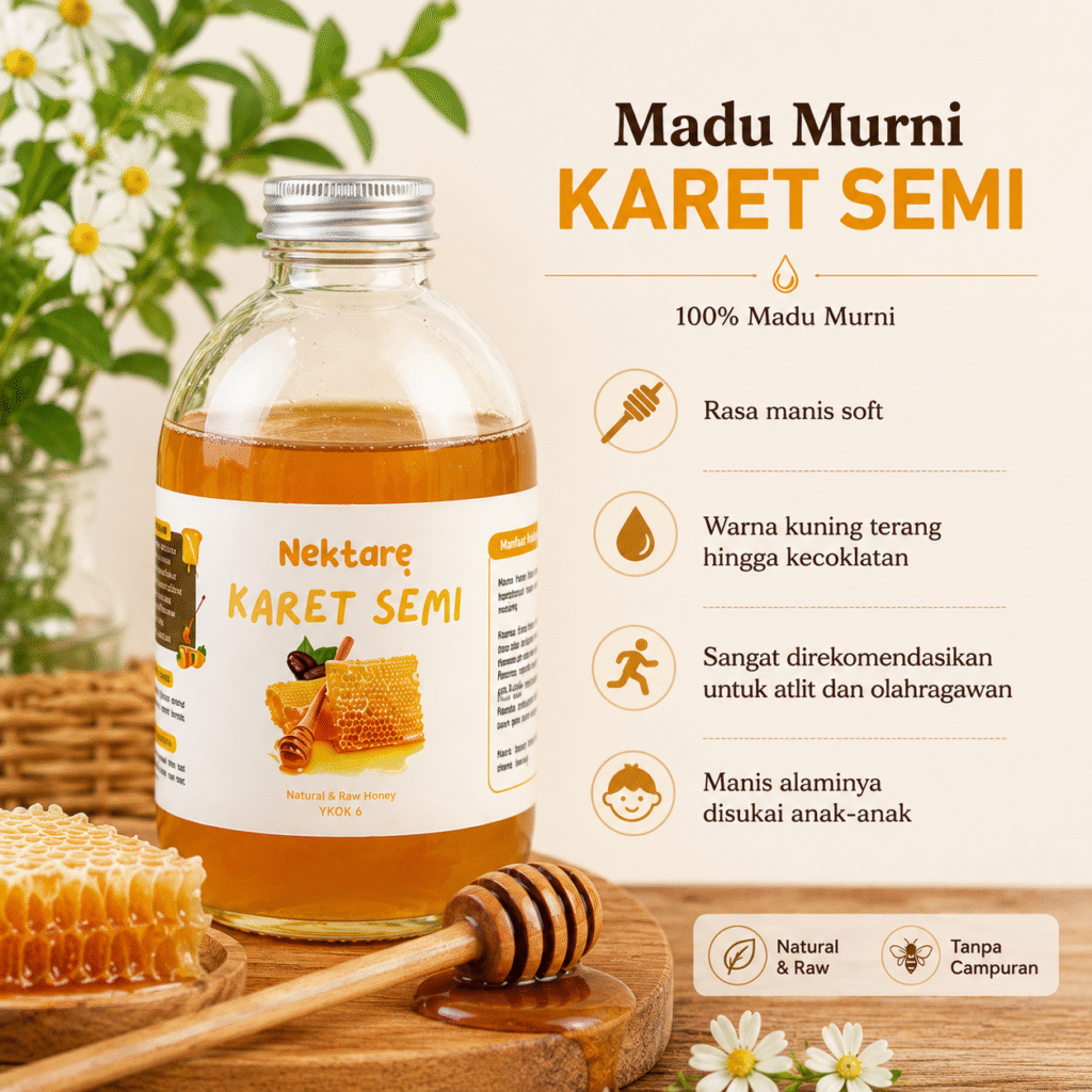 Madu Karet Semi Murni Asli Nektar Alam untuk atlit an olahragawan Dari Nektare Honey
