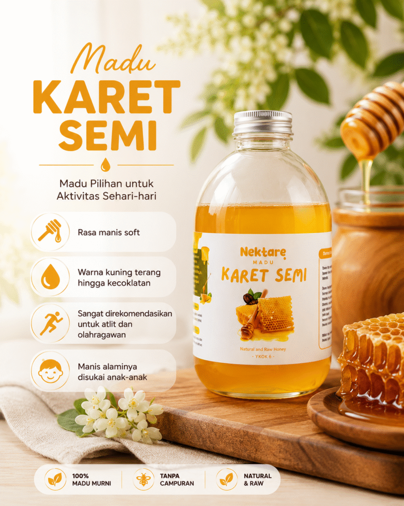 Botol Madu Karet Semi NEKTARE Honey berwarna kuning keemasan alami | Madu Jogja